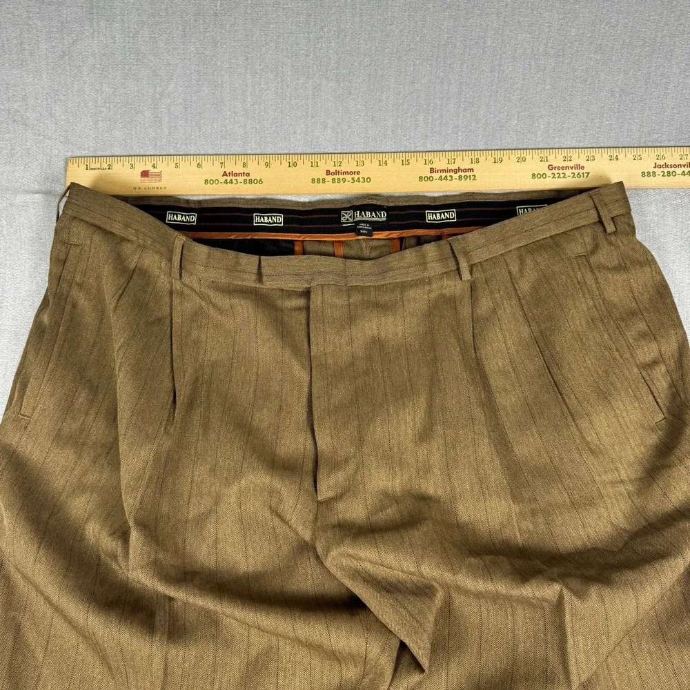 Haband Pinstripe Pleated High Rise Dress Pants Mens 50S Brown Herringbone